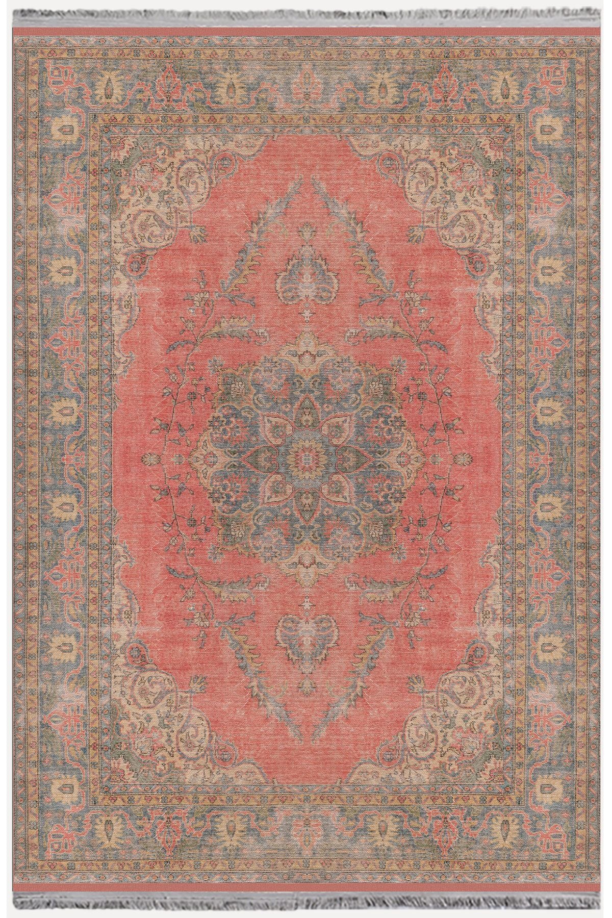 Halı Vagonu 2082 Kahve Tonlarında Eskitme Otanti Kslasik Desen Kaymaz Taban Decoratif Halı