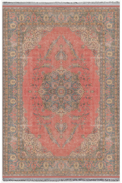 Halı Vagonu 2082 Kahve Tonlarında Eskitme Otanti Kslasik Desen Kaymaz Taban Decoratif Halı