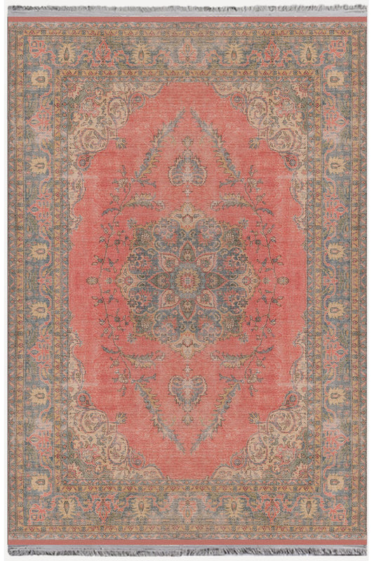 Halı Vagonu 2082 Kahve Tonlarında Eskitme Otanti Kslasik Desen Kaymaz Taban Decoratif Halı