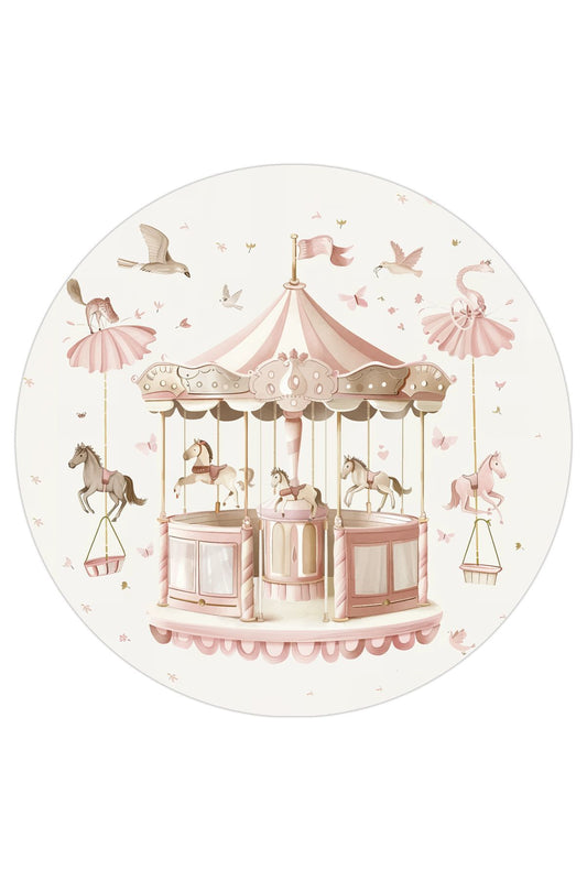 Halı Vagonu 199 Bej Pembe Pastel Atlı Karınca Yuvarlak Dokuma Taban Çocuk Odası Halısı