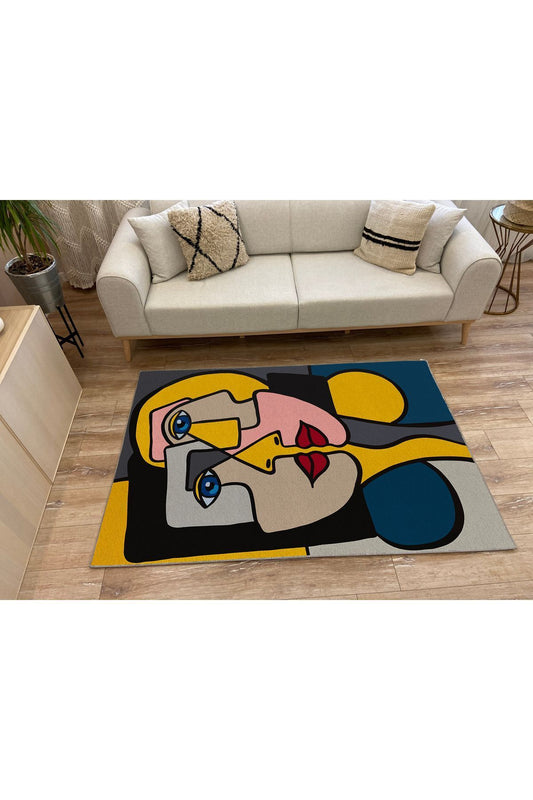 Halı Vagonu 2500 Renkli Kadın Silüet Pamuk Dokuma Taban Halı