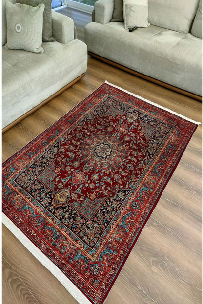 Halı Vagonu 38 Klasik Bordo Vintage Stil Salon Halısı