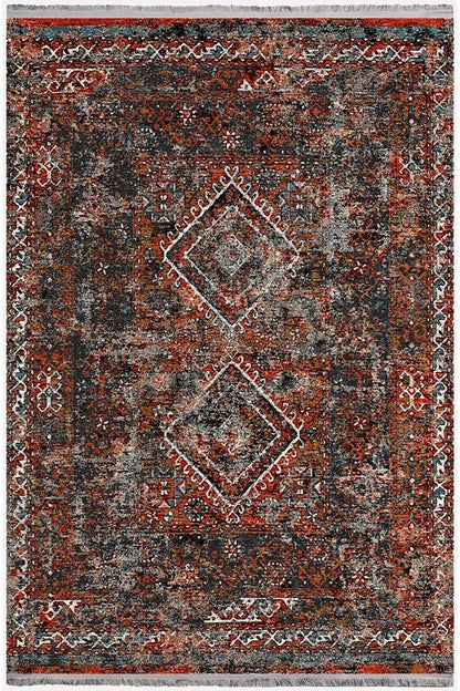 Mars 2157 Bordo Tonlarında Klasik Eskitme Desen Saçaklı Dekoratif Halı