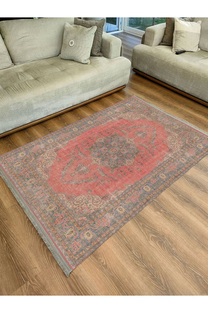 Halı Vagonu Halı 2082 Kahve Tonunda Dekoratif Halı Salon Halısı I Saçaklı Yıkanabilen Halı