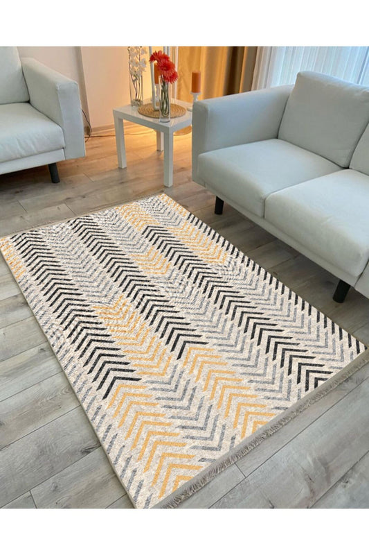 Halı Vagonu 2021 Geometrik Çizgilerden Oluşan Renkli Modern Desen Kaymaz Taban Dekoratifhalı