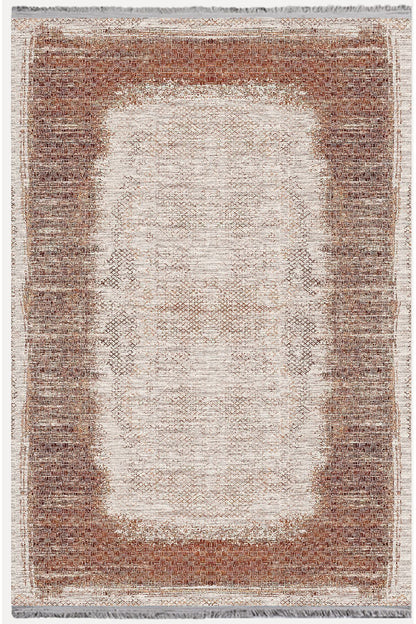 Halı Vagonu Halı 2096 Kahve Tonunda Geometrik Kilim Salon Halısı Saçaklı Yıkanabilen Halı