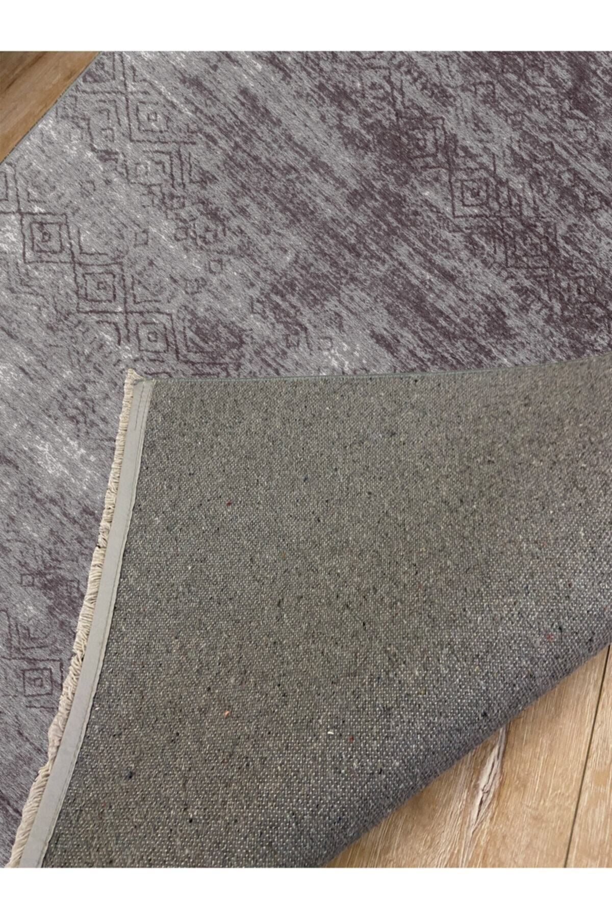 Halı Vagonu 2020 Gri Ve Siyah Tonunda Etnik Desenli Kaymaz Taban Dekoratif Halı