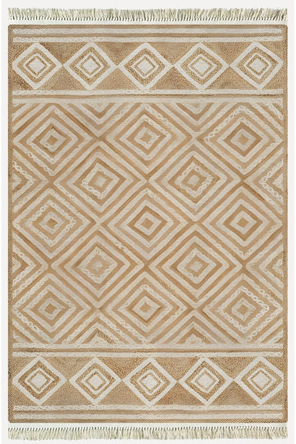 Cotton Kilim 10 Iskandinav Krem Tonunda Dekoratif Yıkanabilen Dokuma Taban Kilim