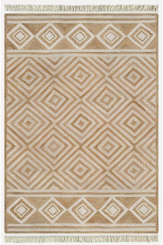 Cotton Kilim 10 Iskandinav Krem Tonunda Dekoratif Yıkanabilen Dokuma Taban Kilim