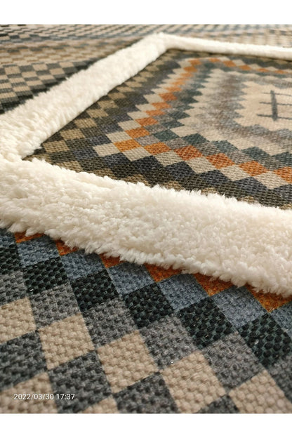 Tafting Kilim Serisi Üzeri Peluşlu Dokuma Taban Dekoratif Kilim