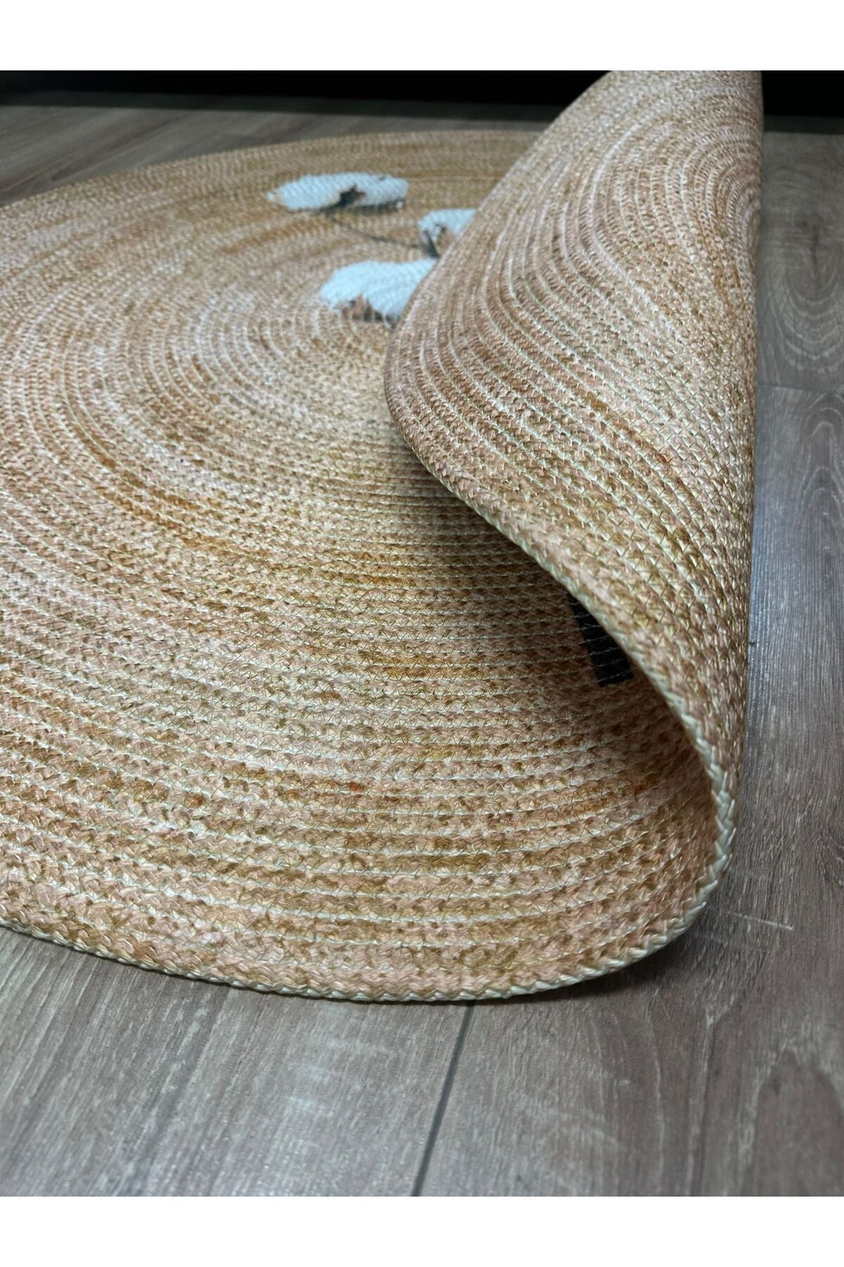 Boho 912 Yaprak Minimalist Tema Etnik Örgü Yuvarlak Natural Renk Çift Taraflı Halı, OEKO-TEX® 100 sertifikalı boyama kullanılarak üretilmiştir, sağlıklı bir tercih sağlar.