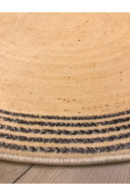Bej Jüt Efektli Dijital Baskılı Yuvarlak Halı Jute07, özel pamuk dokuması ile yüksek kalite sunuyor.