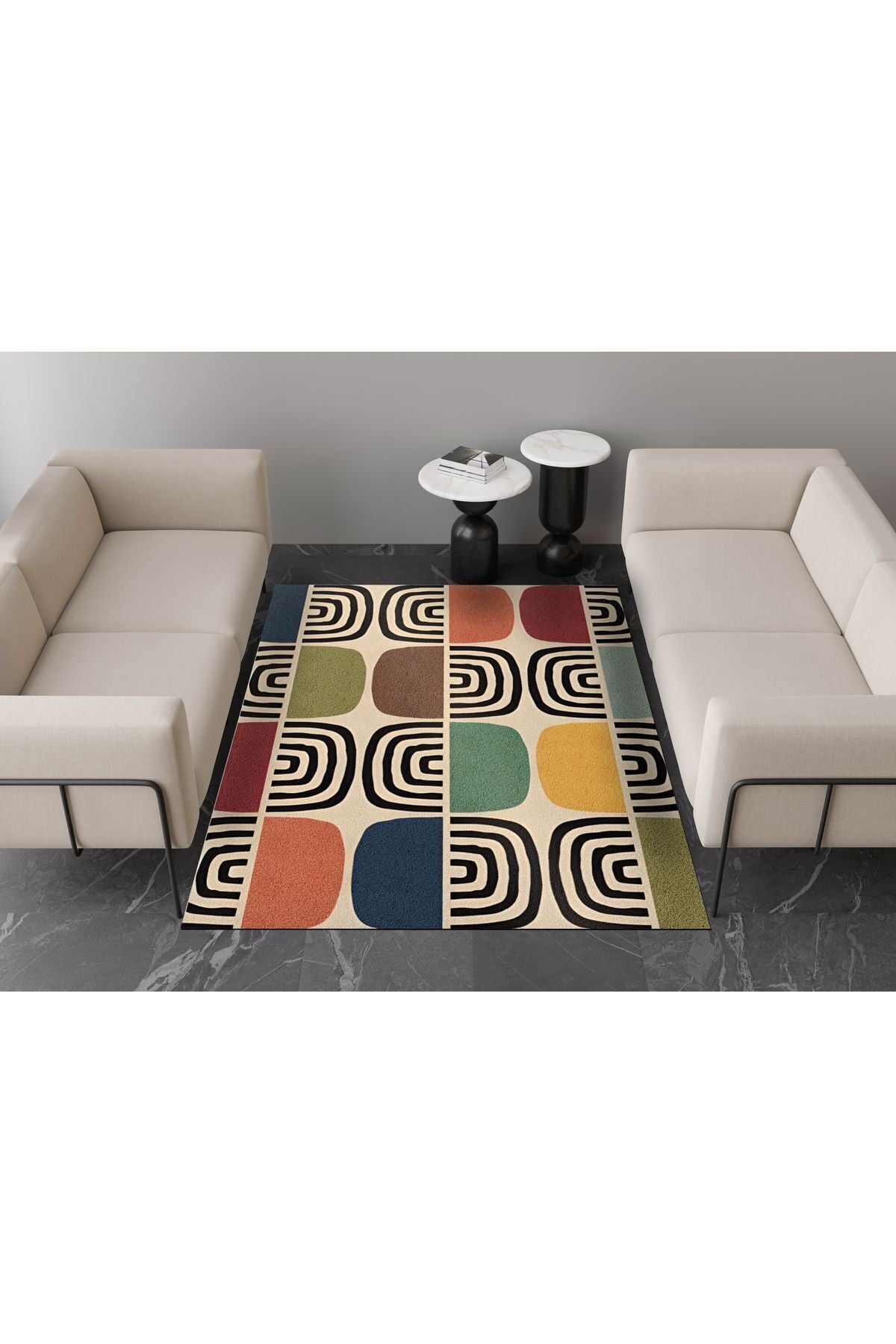 Halı Vagonu 141 Bej  Geometrik Modern Çok Renkli Modern  Dokuma Taban Halı