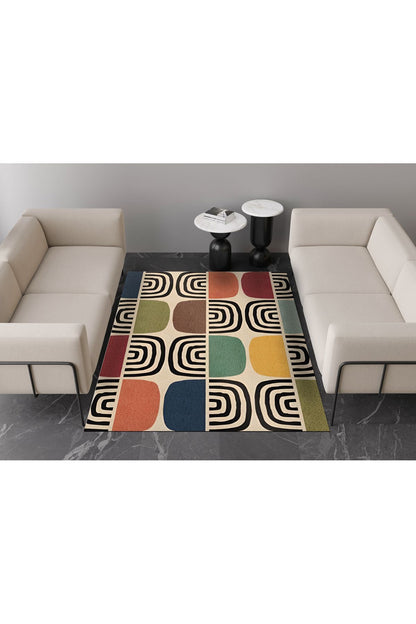 Halı Vagonu 141 Bej  Geometrik Modern Çok Renkli Modern  Dokuma Taban Halı