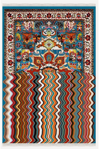 Halı Vagonu132 Klasik Çizgili Desen Modern Halı Dekoratif Salon Halısı Saçaklı Yıkanabilen Halı