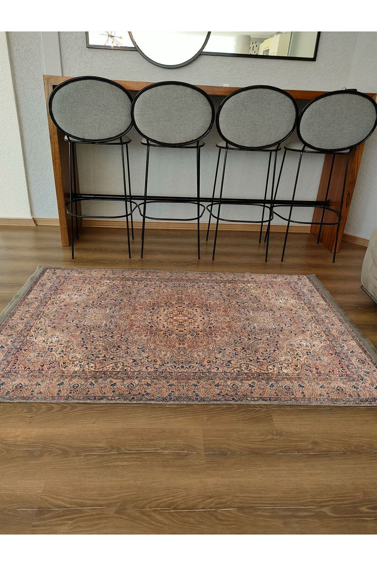 Halı Vagonu Halı 2084 Kahve Tonunda Dekoratif Halı Salon Halısı Saçaklı Yıkanabilen Halı