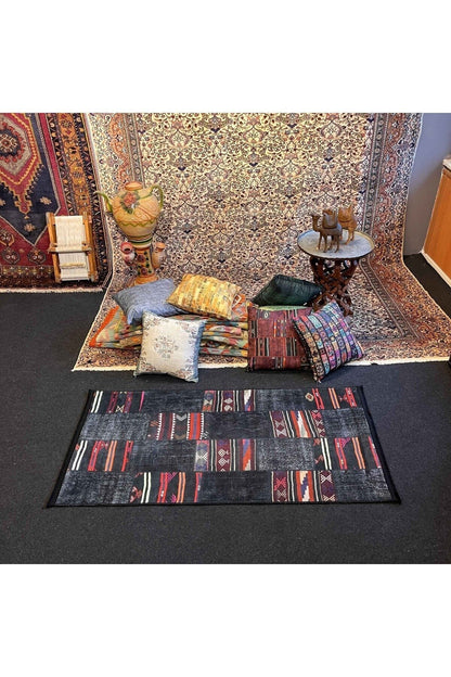 Yumuşak Dokulu Bambu Soft Kilim - Patchwork Saçaklı Dijital Baskı HV-SK-KA2