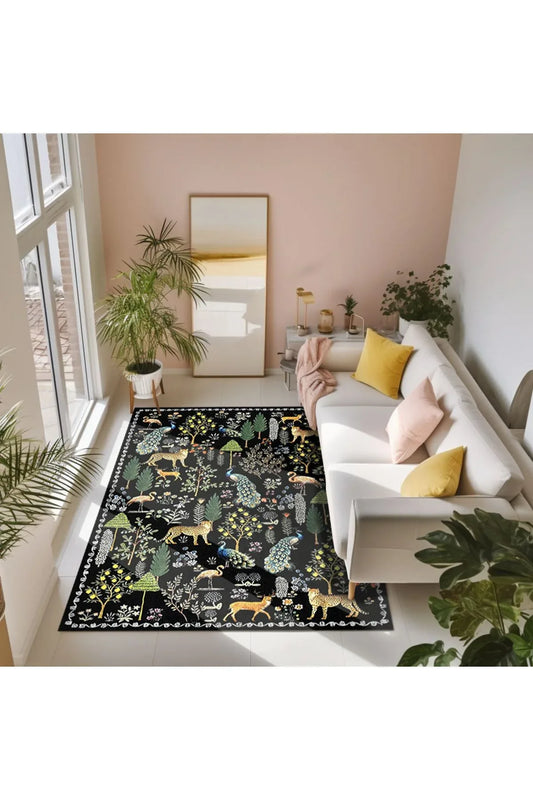 Floral HV Haki Pastel Çok Renkli Botanik Tema Dokuma Taban Halı Salon Halısı Çocuk Halısı HV 253 - HALI VAGONU