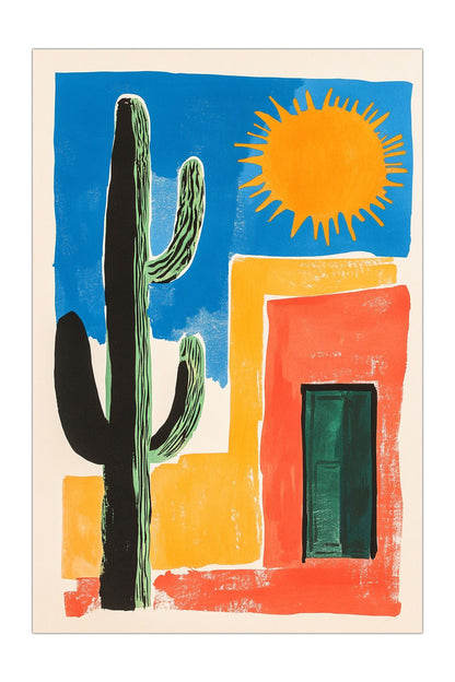 Halı Vagonu 207 Kaktüs Figürlü Art Modern Kaymaz ve Dokuma Taban Dekoratif Halı