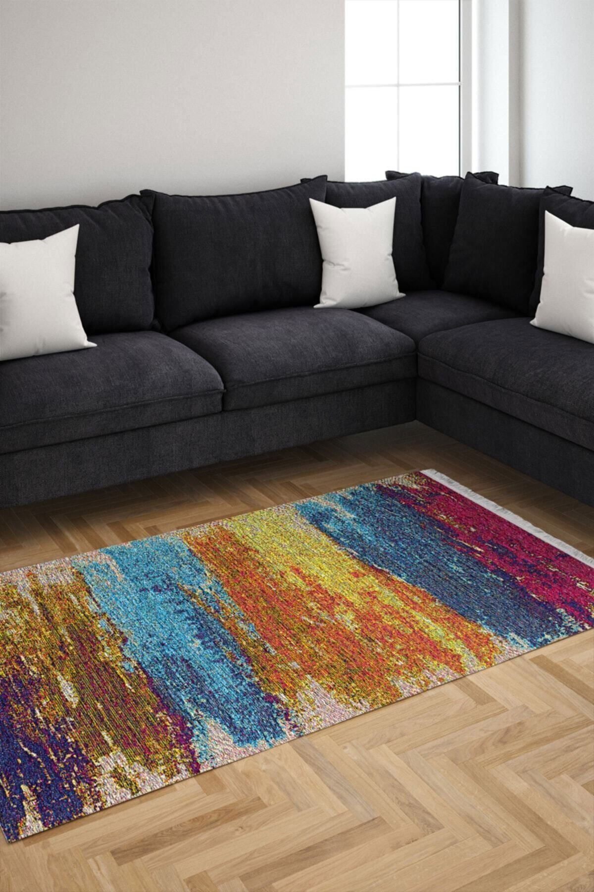 Halı Vagonu Serisi Hardal Ve Bordürlü Çiçek Desen Kaymaz Taban Şönil Halı