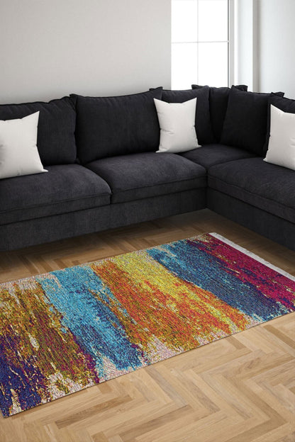 Halı Vagonu Serisi Hardal Ve Bordürlü Çiçek Desen Kaymaz Taban Şönil Halı