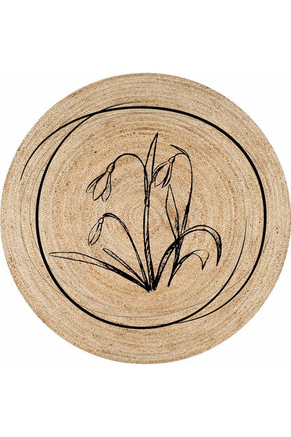 Boho 902 Jüt Doğa Iplik Ile Üretilmiş Çiçek Desenli Yuvarlak Natural Renk Çift Taraflı Halı'nın detaylı görünümü, jüt ipliğin doğal yapısını sergiliyor.