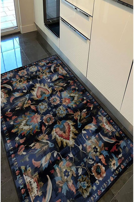 Halı Vagonu 58 Modern Stil Siyah Halı Ve Kilim Salon Halısı Saçaklı Yıkanabilen Halı