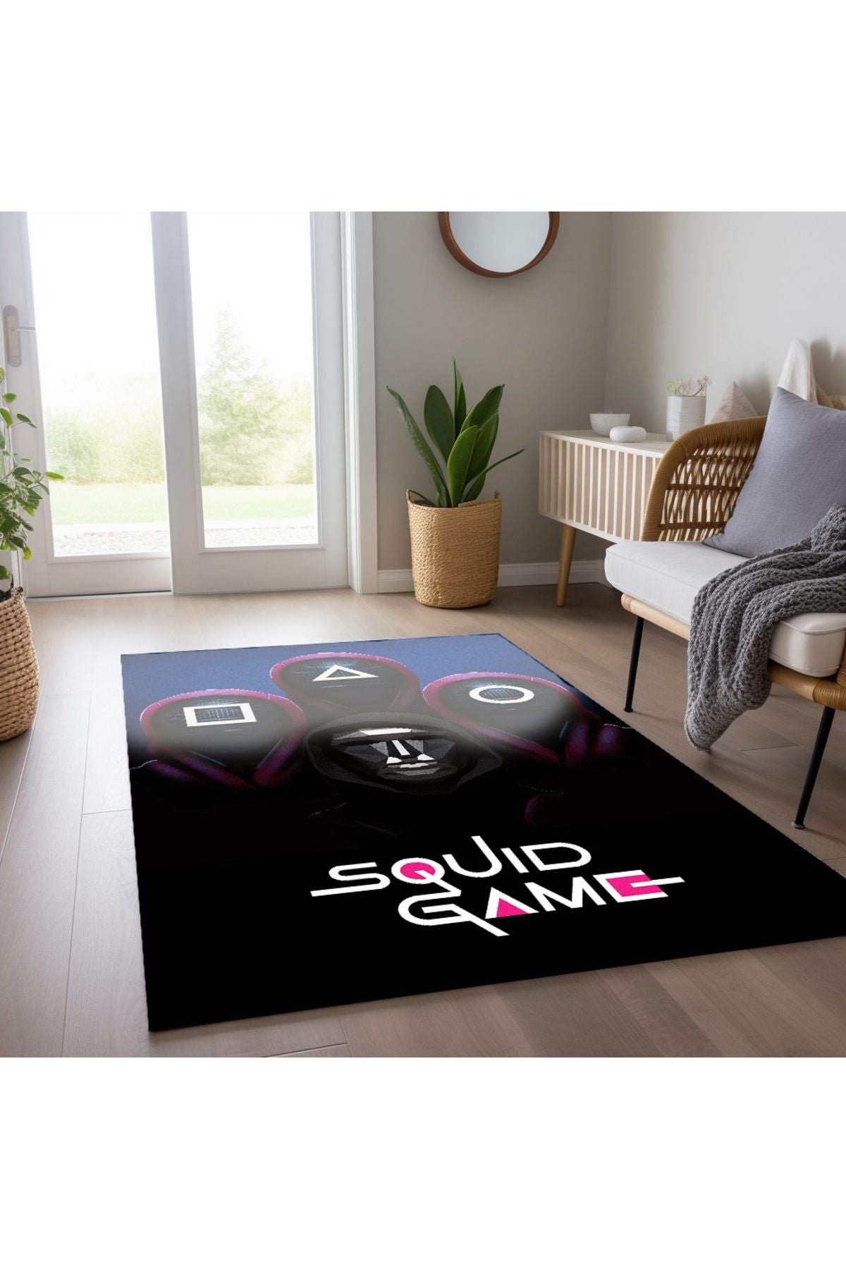 Squid Game Temalı Canlı Pembe Tonlarında Dokuma Taban Salon Halısı Çocuk Halısı  Halı Vagonu 260