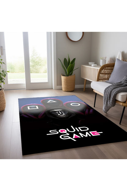 Squid Game Temalı Canlı Pembe Tonlarında Dokuma Taban Salon Halısı Çocuk Halısı  Halı Vagonu 260