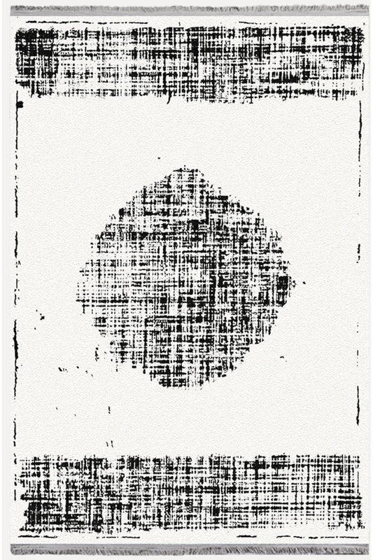 Halı Vagonu Halı 2088 Siyah Ve Tonlarında Dekoratif Halı Salon Halısı Saçaklı Yıkanabilen Halı