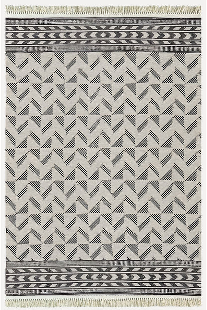 Cotton Kilim 14 Gri Zeminli Çizgili Desenli Dekoratif Yıkanabilen Dokuma Taban Kilim