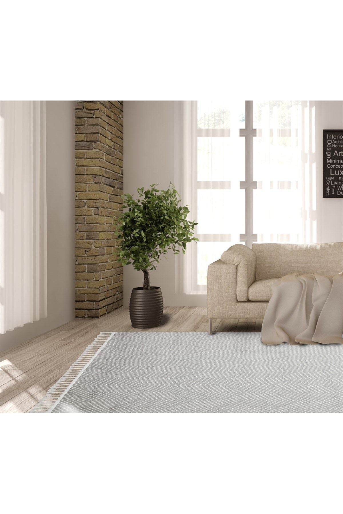 Urban Urb 01 Grey Whıte Etnik Desenlere Sahip Hav Toz Vermez Yumuşak Dokulu Modern Halı