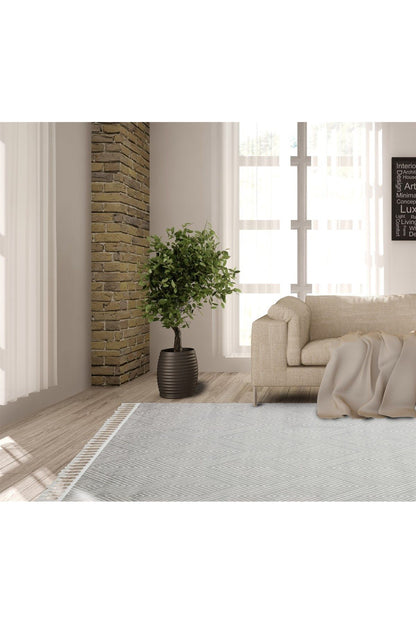 Urban Urb 01 Grey Whıte Etnik Desenlere Sahip Hav Toz Vermez Yumuşak Dokulu Modern Halı