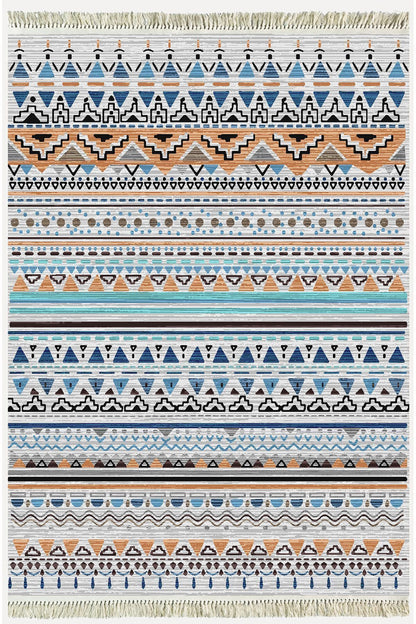 Cotton Kilim 26 Multi Geleneksel Motif Çizgili Desenli Dekoratif Yıkanabilen Dokuma Taban Kilim