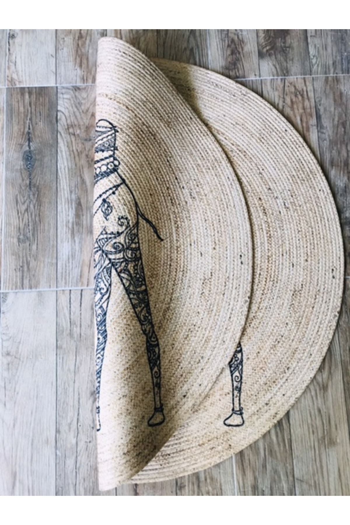 Mandala Deve Yuvarlak Jüt Örme Hasır Halı/Kilim