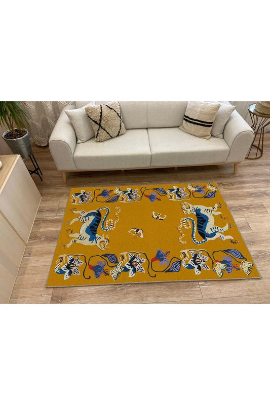 HV 45 Modern Stil Hardal Kaplan Iskandinav Halı Ve Kilim Salon Halısı Yıkanabilen Dekoratif Halı - HALI VAGONU
