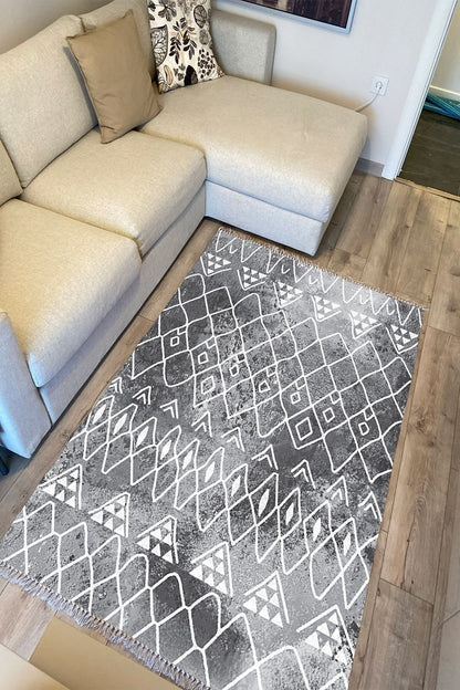 Cotton Serisi Gri Tonlarında Iskandinav Desen Dekoratif Dokuma Taban Kilim