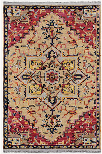 Halı Vagonu 2186 Etnik Desenli Yıkanabilir Kaymaz Tabanlı Salon Halısı, Koridor Ve Mutfak Halısı