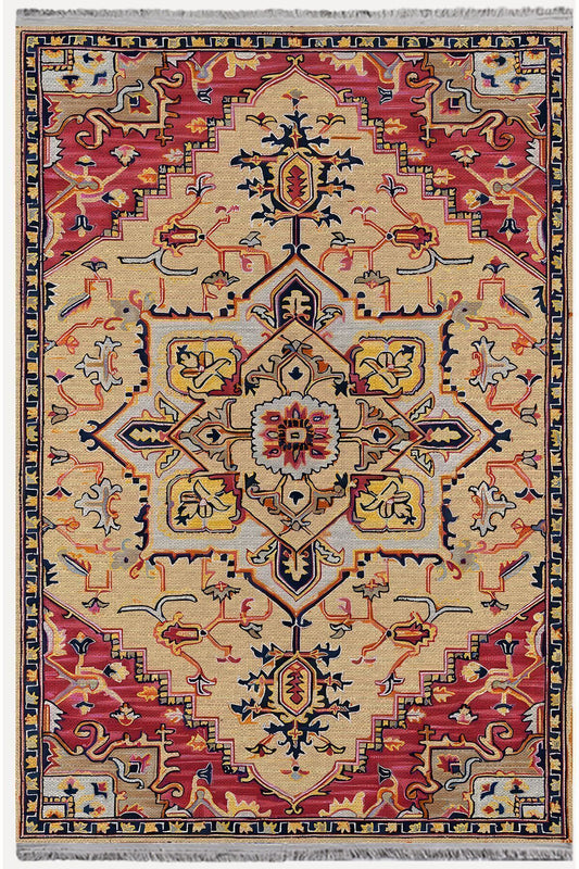 Halı Vagonu 2186 Etnik Desenli Yıkanabilir Kaymaz Tabanlı Salon Halısı, Koridor Ve Mutfak Halısı