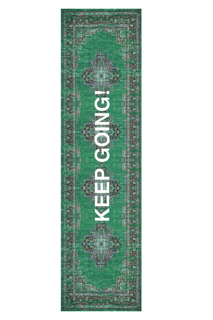 Halı Vagonu 185 Keep Going Yazılı Yeşil Etnik Vintage Dokuma Taban Halı