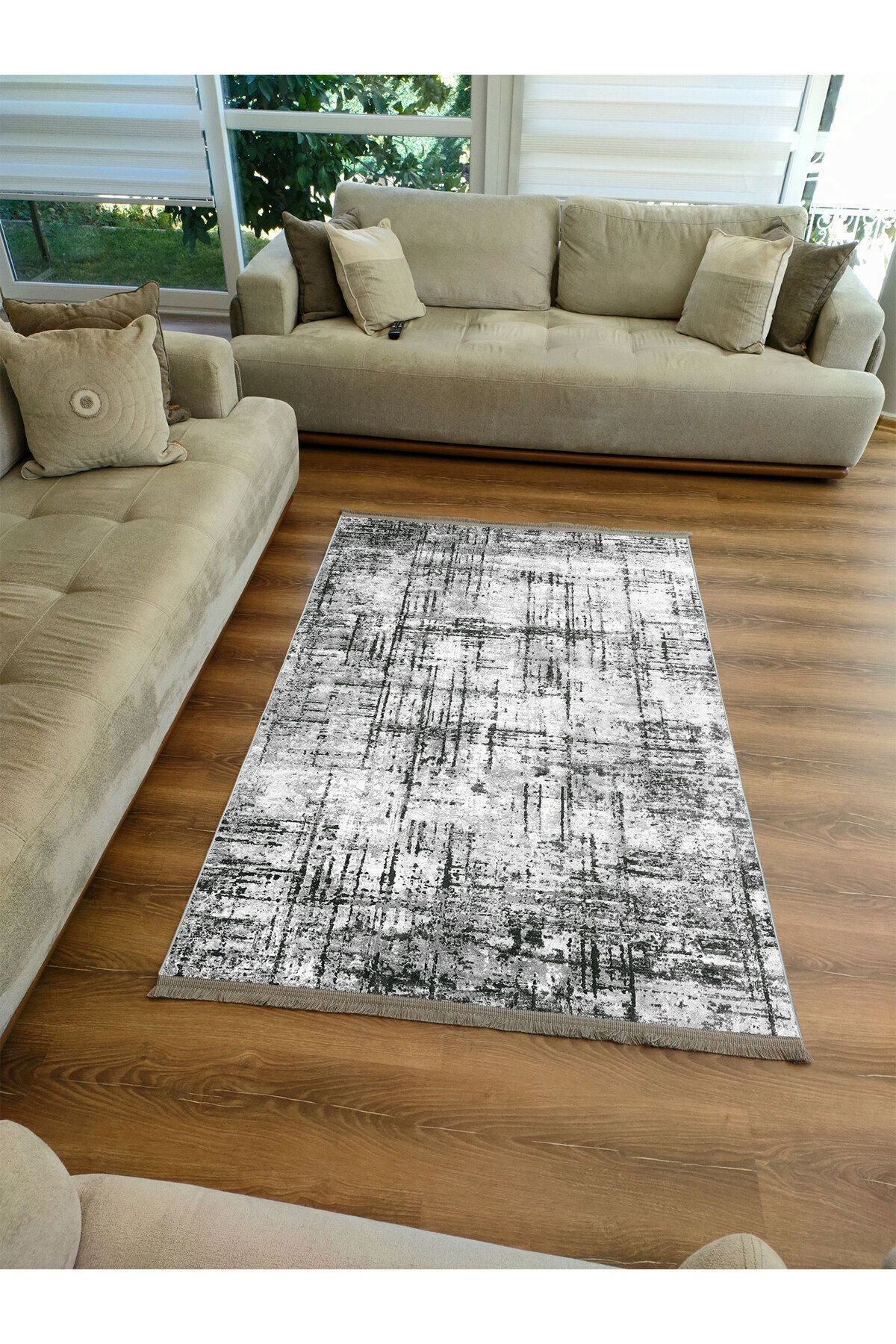 mars halı gri Tonunda dekoratif kilim Salon Halısı Peluş Halı Saçaklı Yıkanabilen Halı