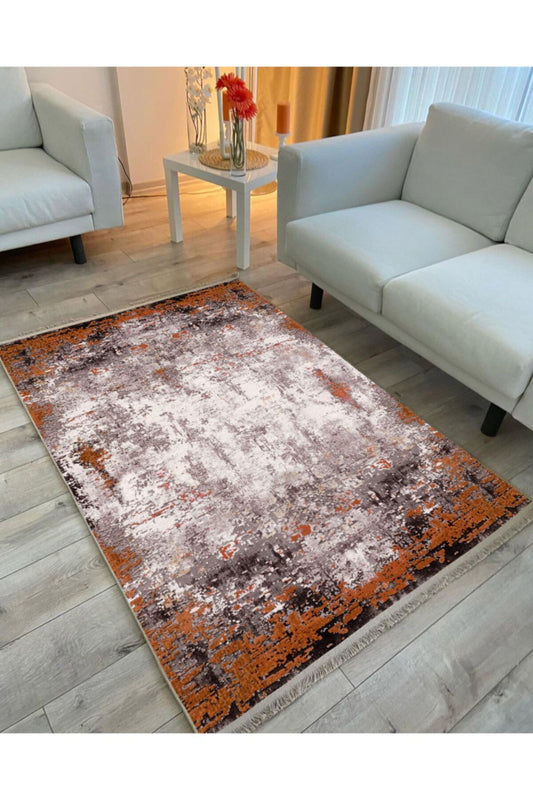 Halı Vagonu 2026 Kahve Ve Krem Tonlarından Oluşan Karışık Desen Kaymaz Taban Dekoratif Halı