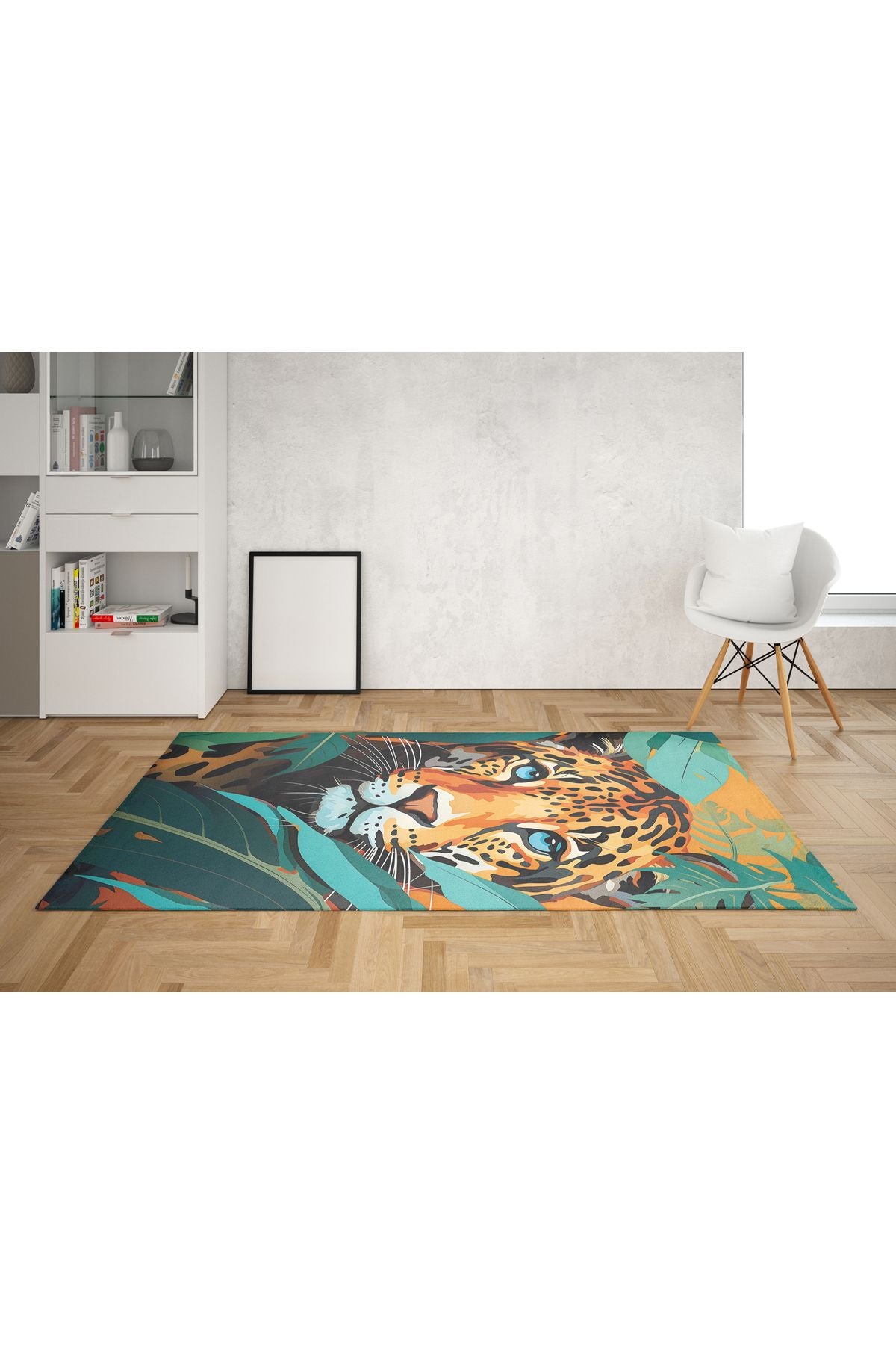 Kaplan Temalı Botanik pastel Tonlarında Dokuma Taban Salon Halısı Çocuk Halısı  Halı Vagonu 250