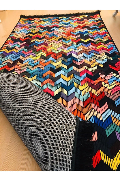 Yumuşak Dokulu Bambu Soft Kilim - Saçaklı Renkli Dijital Baskı HV-SK-910