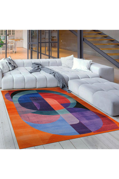 Turuncu Soyut Desen Çok Renkli Modern Salon Halısı  Mutfak Halısı Dekoratif Halı Halı Vagonu 220