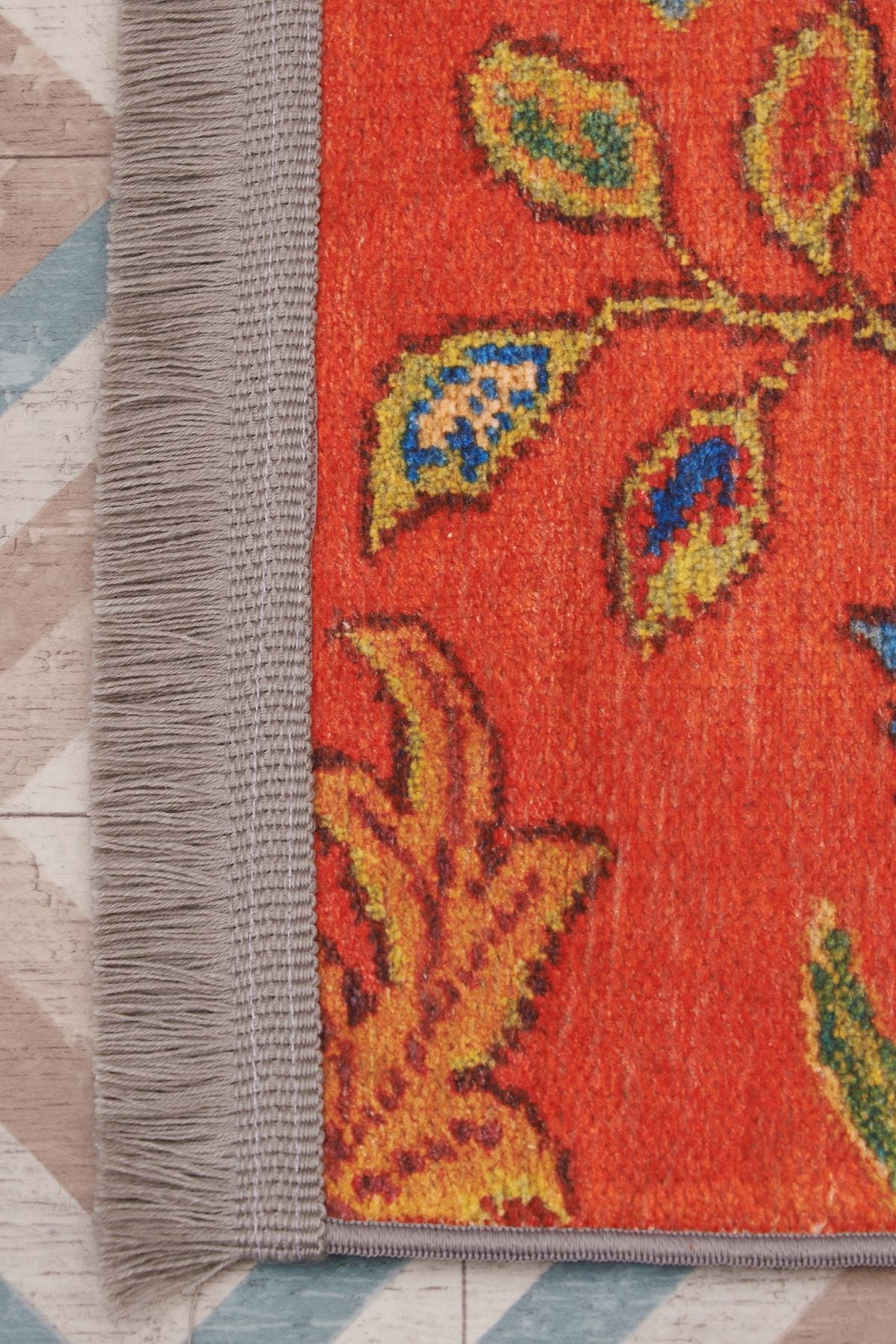 Halı Vagonu 2036 Renkli Etnik Eskitme Pamuk  Dokuma Taban Halı