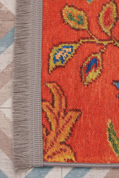 Halı Vagonu 2036 Renkli Etnik Eskitme Pamuk  Dokuma Taban Halı