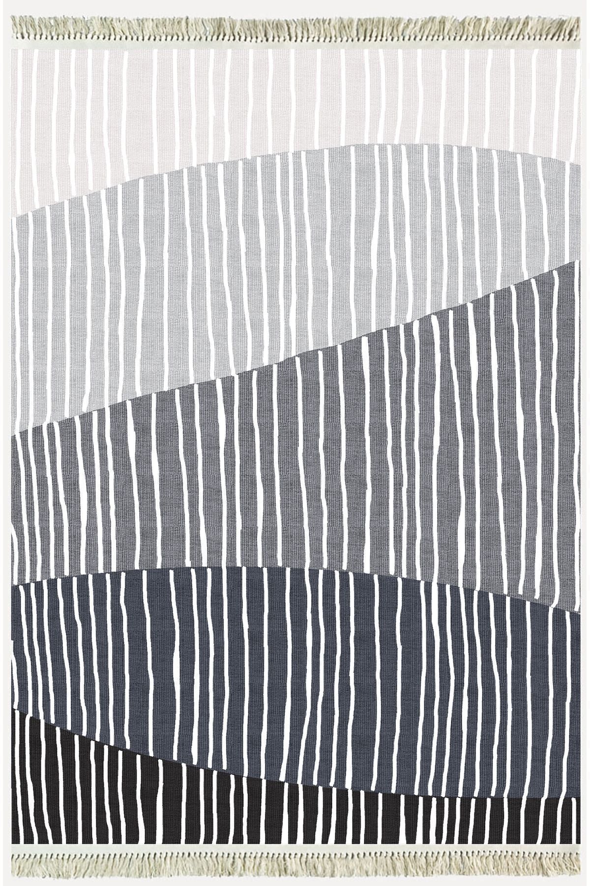 Cotton Kilim 47 Gri Zeminli Geneleksel Motifler Modern Dekoratif Yıkanabilen Dokuma Kilim