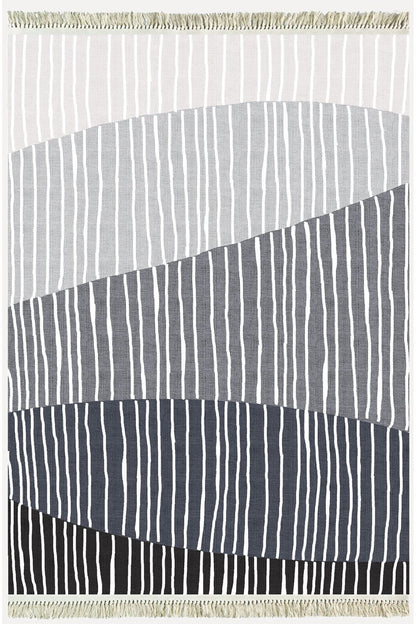 Cotton Kilim 47 Gri Zeminli Geneleksel Motifler Modern Dekoratif Yıkanabilen Dokuma Kilim