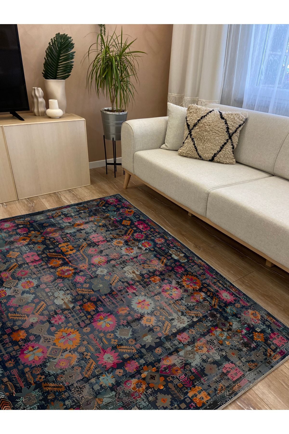 Halı Vagonu 59 Modern Stil Lacivert Halı Ve Kilim Salon Halıs Halı Saçaklı Yıkanabilen Halı
